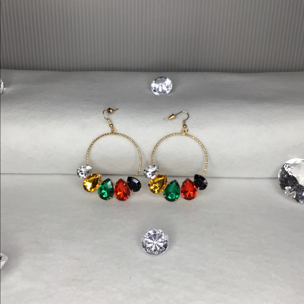 Gold, Black, Green Earrings